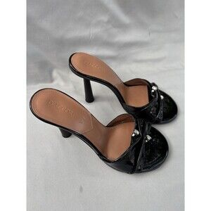 D'Accori Black Patent Leather Open Toe Mule Stiletto Heels 6.5